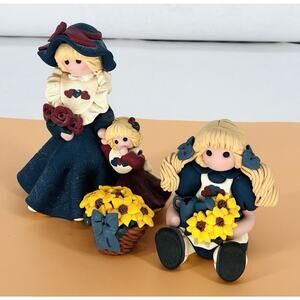 Vintage 1994 Polymer Clay Sheree Soles Mother & Child, Child and Floral Bouquet